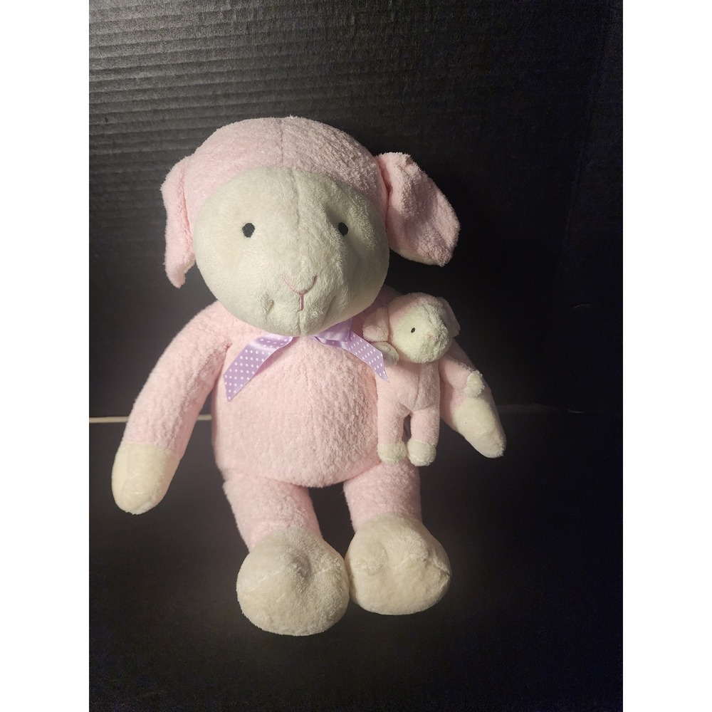 Commonwealth Pink Lamb Mother and Baby Sheep Plush Stuffed Animal Set 16 Inch